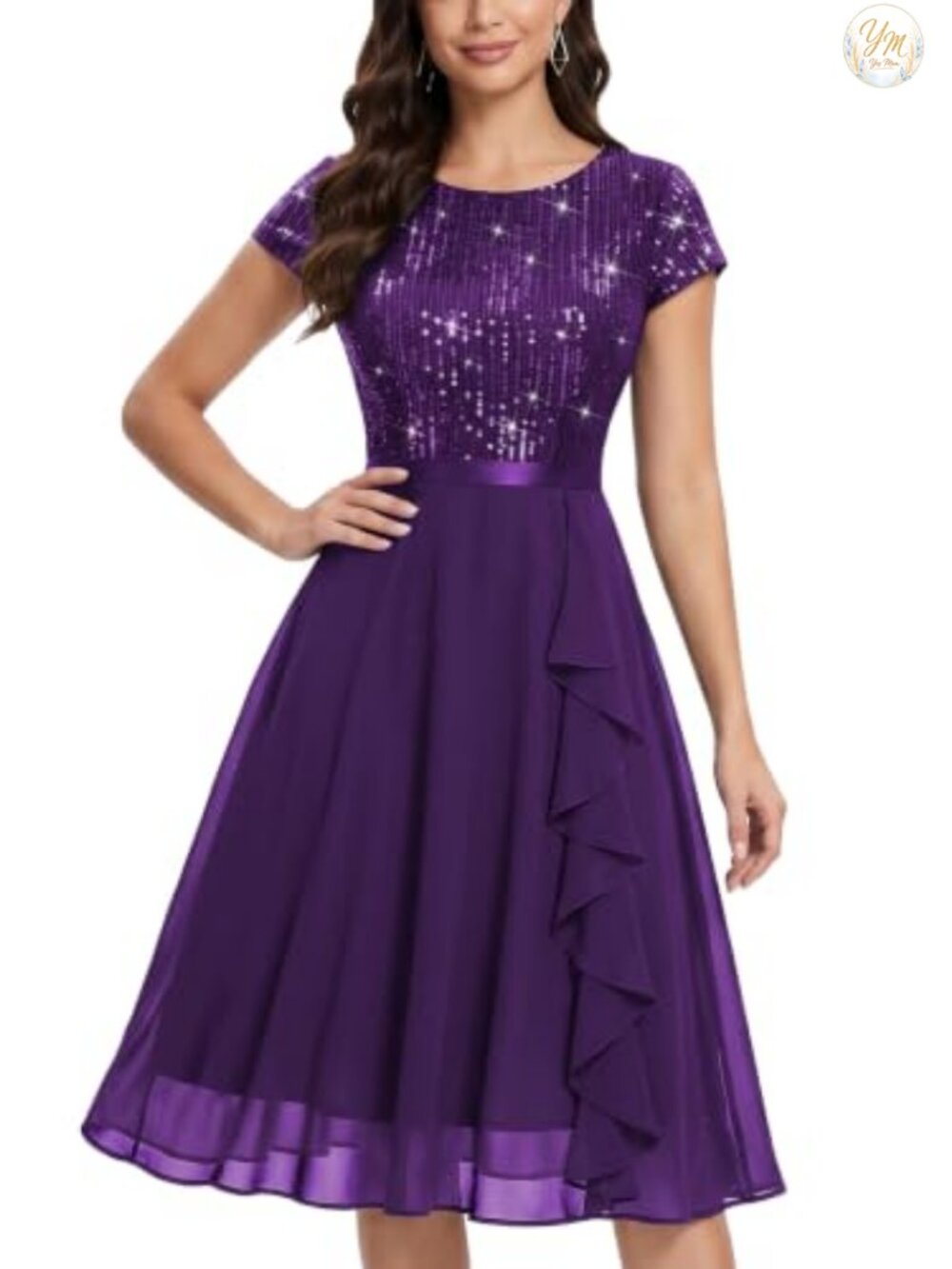 MISSMAY Glitter Sequin Ruffle Cocktail Prom Dress A-Line Knee Length